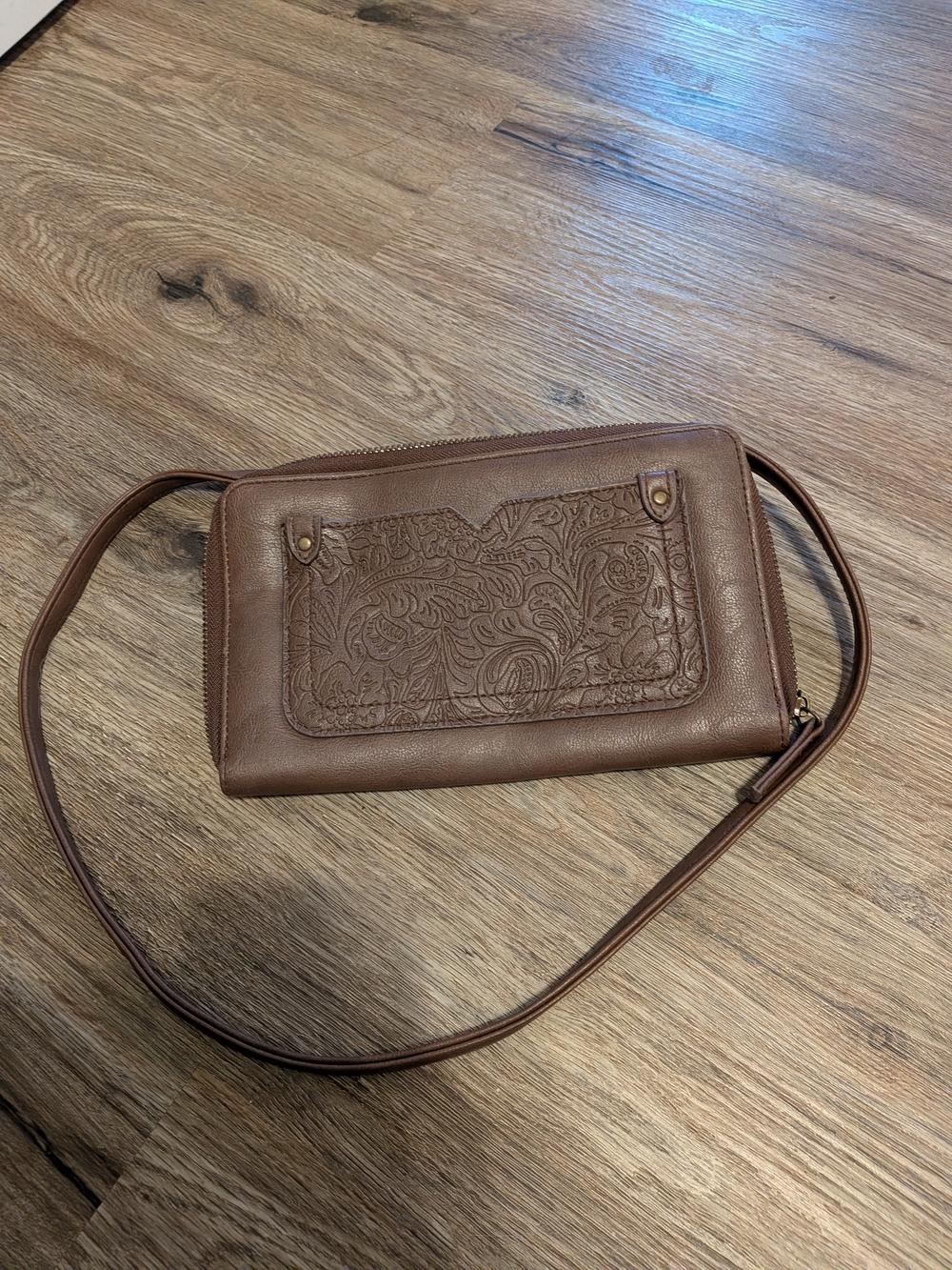 Women's Brown Embossed Leather Crossbody Bag